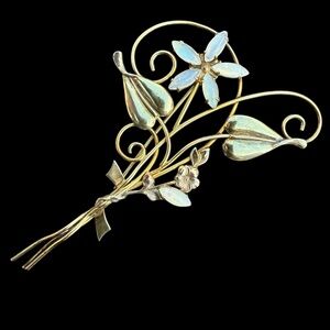 LARGE Antique I. Michelson Moonstone 12k GF Silver Bouquet Spray Flower Brooch